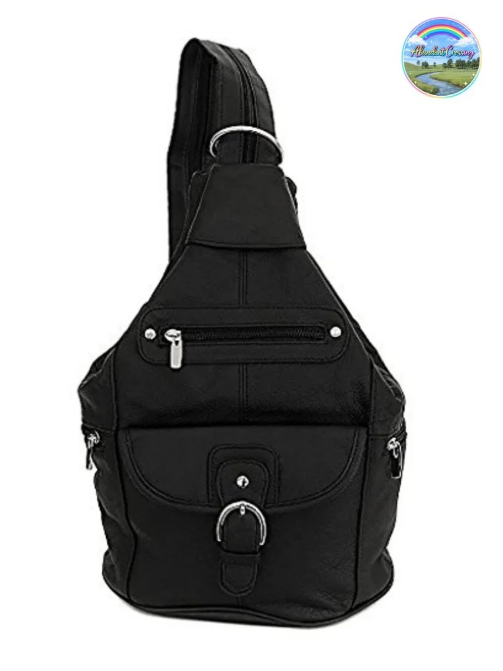 Genuine Leather Convertible 7 Pocket Sling Backpack Purse